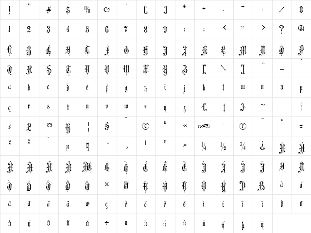 Victorian Gothic Two Regular  glyph index