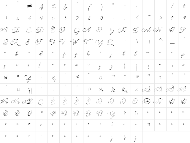 andora ardelion Regular  glyph index
