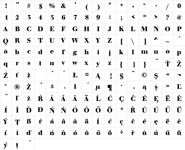 WalbaumBucTEE Bold  glyph index