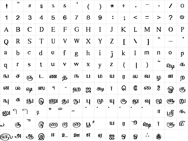 Adhawin-Tamil Regular  glyph index