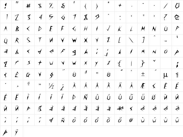 Freedom Normal  glyph index