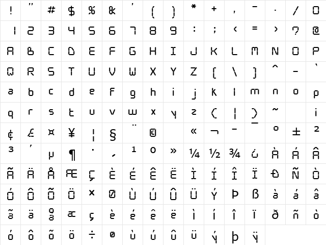 WW Digital Regular  glyph index