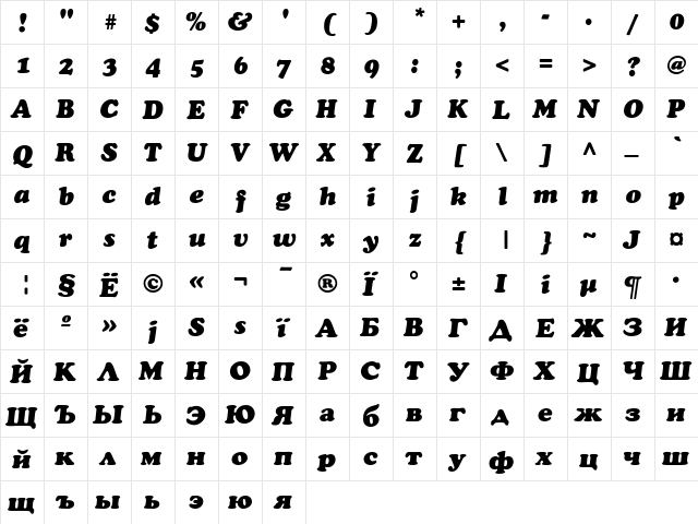 Cooper-Italic Italic  glyph index