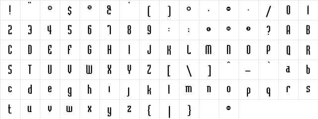 BedrockC Regular  glyph index