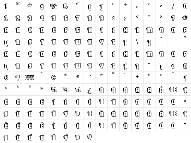 ShoCard Caps NF Regular  glyph index