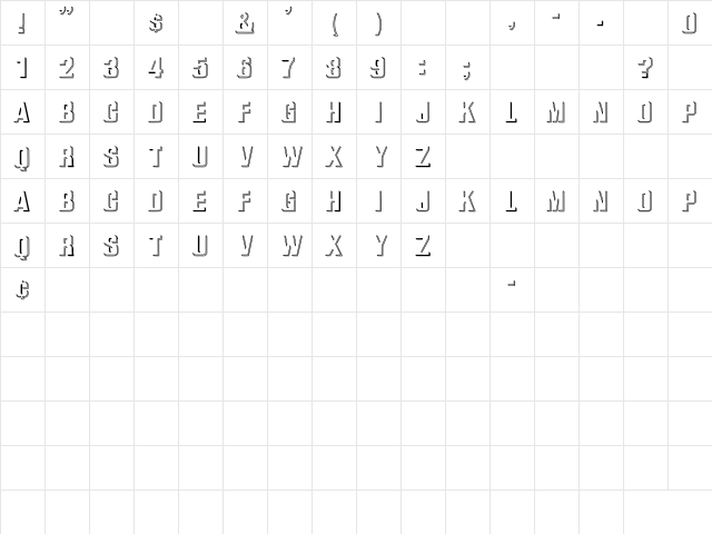 WhatA-Relief Hollow Regular  glyph index