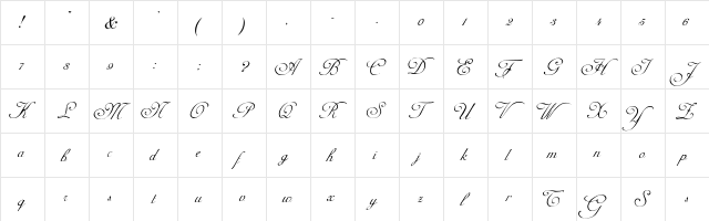 AdineKirnberg-Script Regular  glyph index
