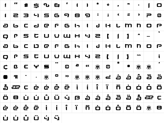 Bachelorette Regular  glyph index