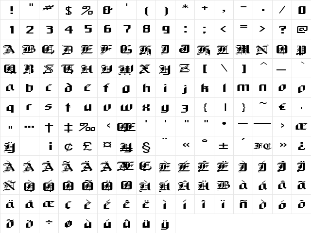 Alarich Regular  glyph index