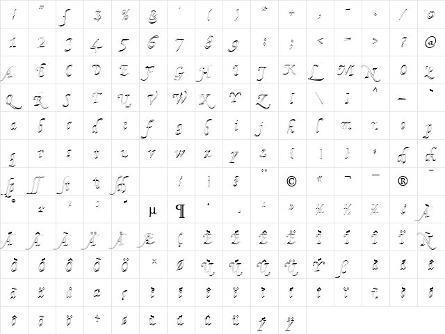 KL HKursive2 OL DB Normal  glyph index