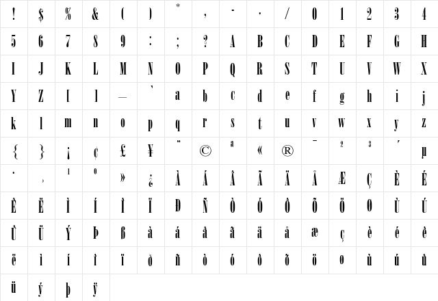 OnyxMT Roman  glyph index