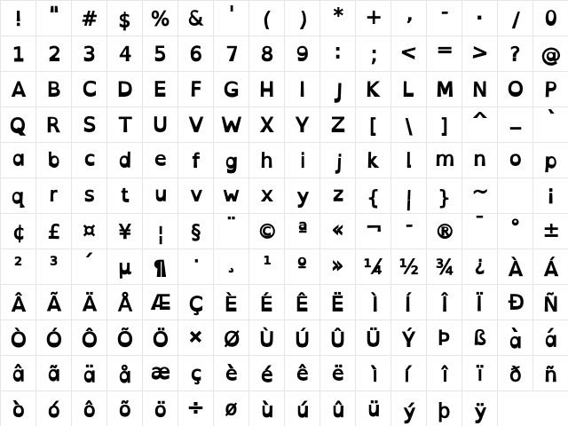 OpenDyslexicAlta Bold  glyph index