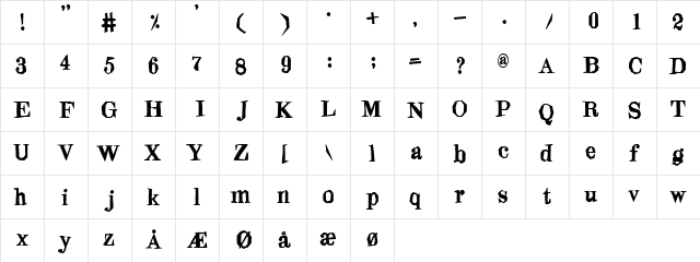 Blindfold Regular  glyph index