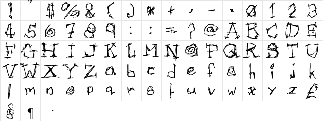 Afectionless Regular  glyph index
