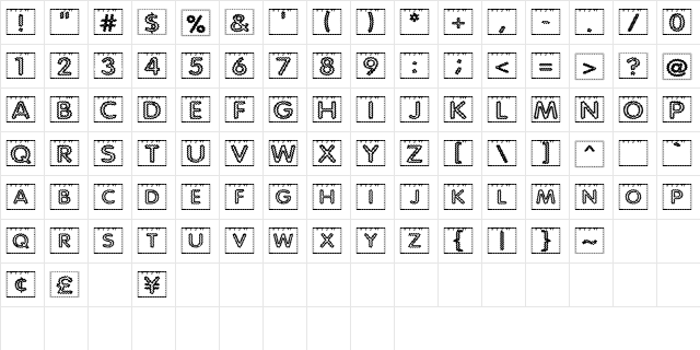 Quilted Indian Regular  glyph index