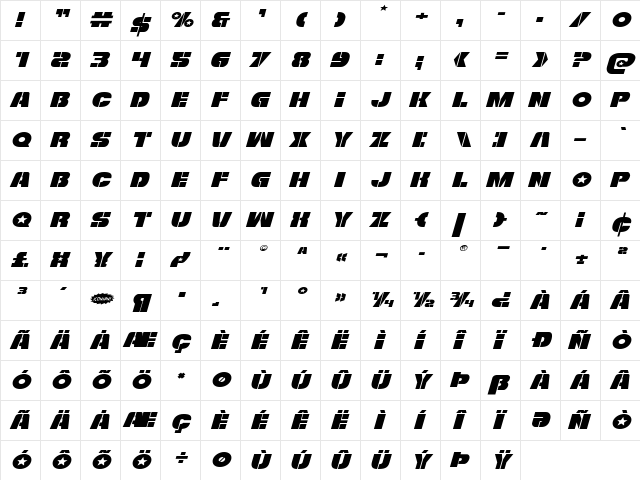 Freedom Fighter Expanded Italic Expanded Italic  glyph index