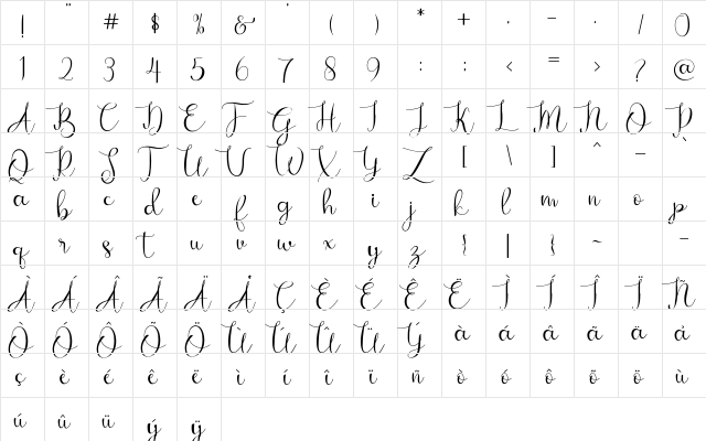 Bougainvillea Regular  glyph index