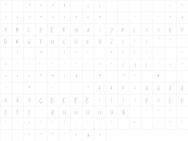 Northwest Signature Regular  glyph index