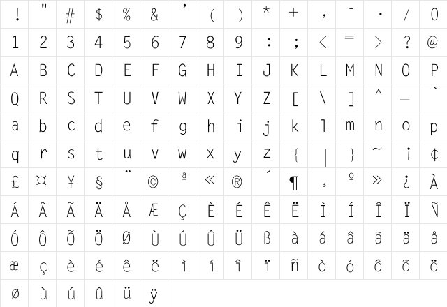 Klassic-Normal Regular  glyph index