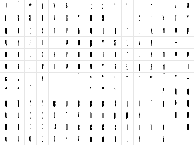Pincel Regular  glyph index