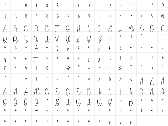 Bertrade Regular  glyph index