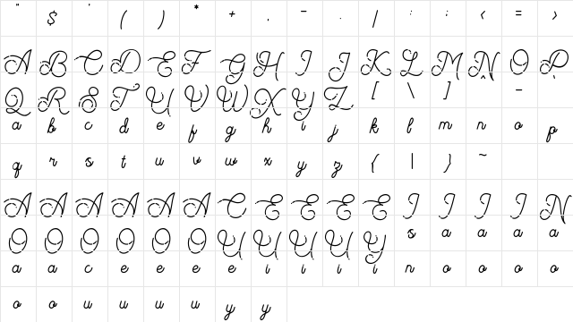 The Beautyline FreeVersion Regular  glyph index