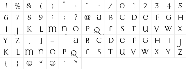 AshleyCapitaliSofia Regular  glyph index