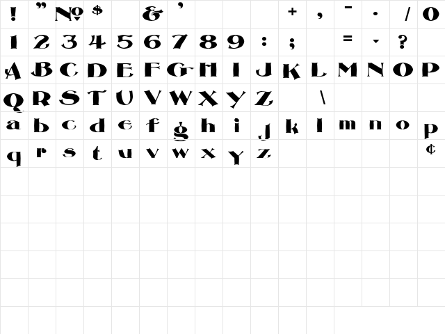 LHFHendersonRoman Regular  glyph index