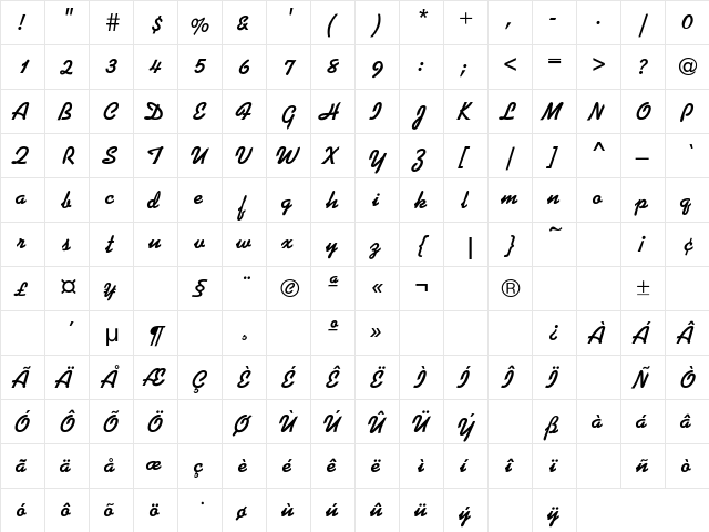 Kaplan Regular  glyph index