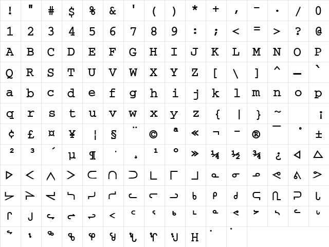 InuktitutLightSSK Bold  glyph index