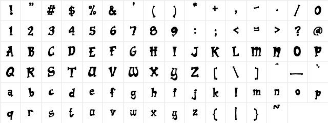 PC Black Jack Regular  glyph index