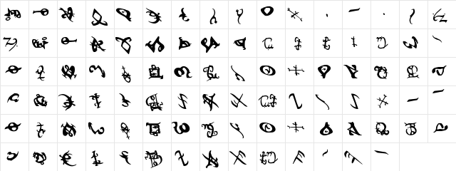 Devil's Tongue Leftalic Italic  glyph index