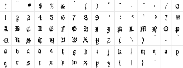 Bloody Mary Mary Regular  glyph index