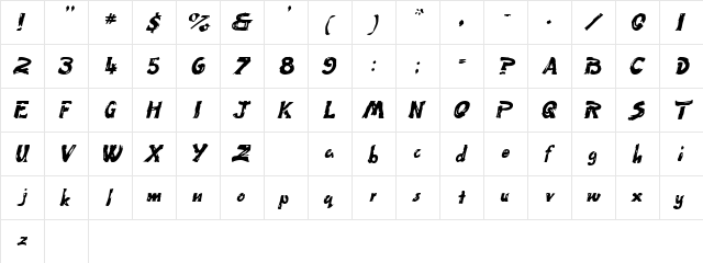 KidzOnlySSK Italic  glyph index