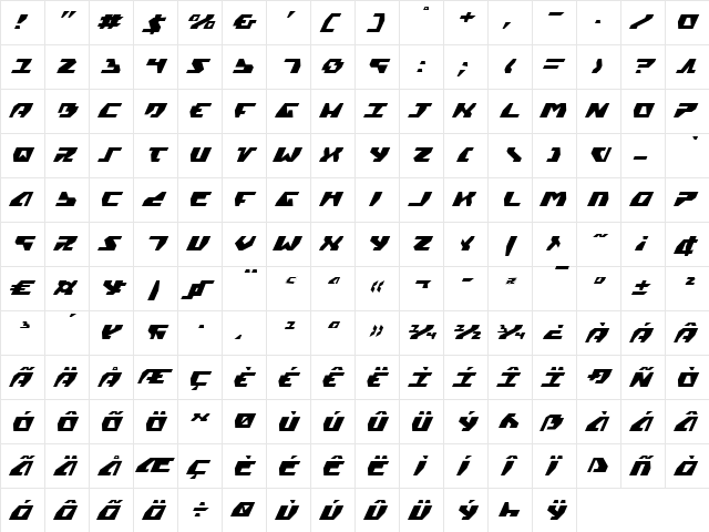 Gyrfalcon Italic Italic  glyph index