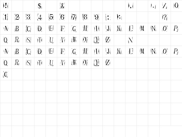 Ticket CapitalsImpressed Regular  glyph index