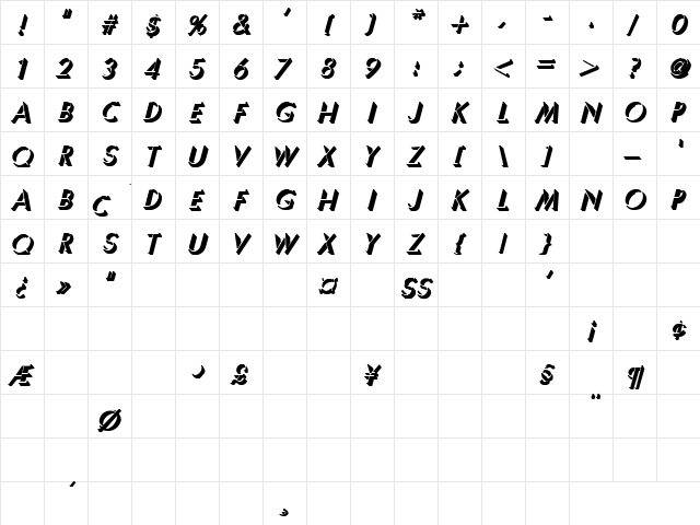 Shadow Sharp 2 Regular  glyph index