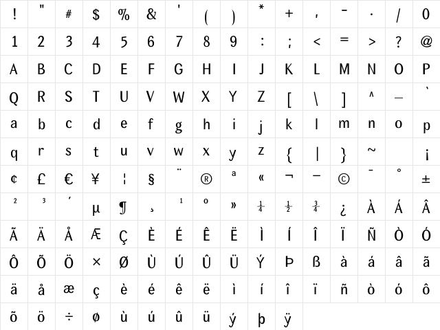 MexSansRegular Regular  glyph index