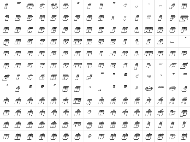 Warp Thruster Platinum Italic Italic  glyph index