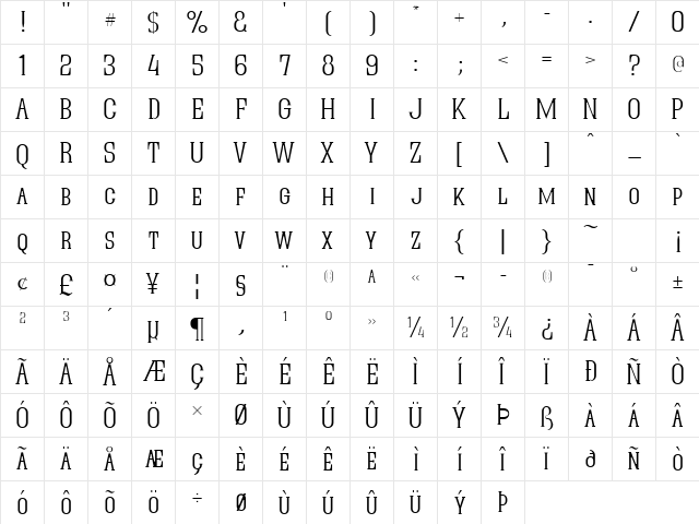 Quastic Kaps Thin Regular  glyph index
