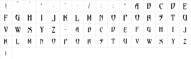 PentaGram?s Malefissent Regular  glyph index