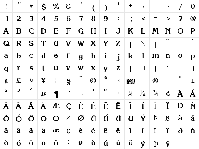 Krone Bold  glyph index