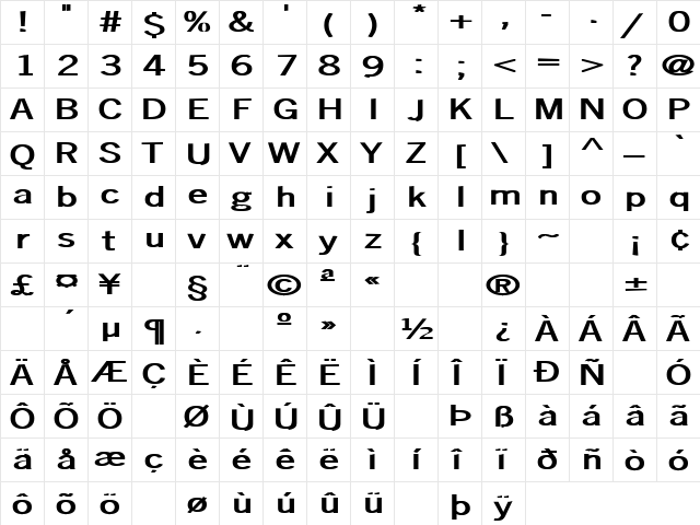 Breakdown 11 Bold  glyph index