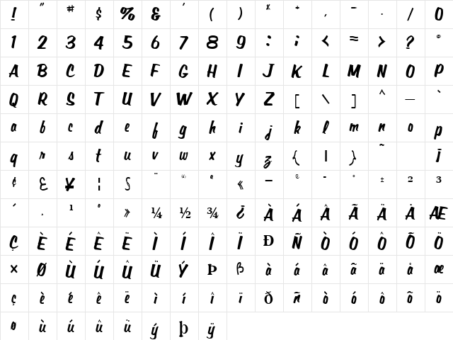 CanToshaText63 Regular  glyph index