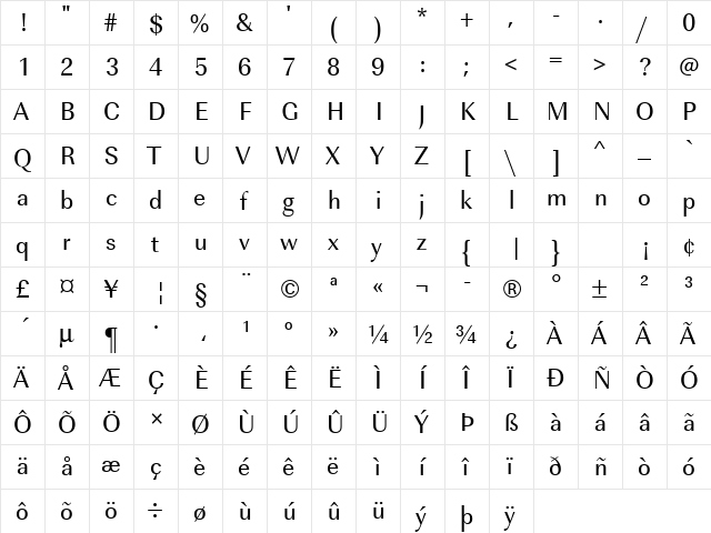 URWImperialTNar Regular  glyph index
