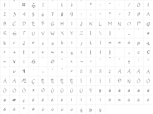 NINJA WARRIOR Regular  glyph index