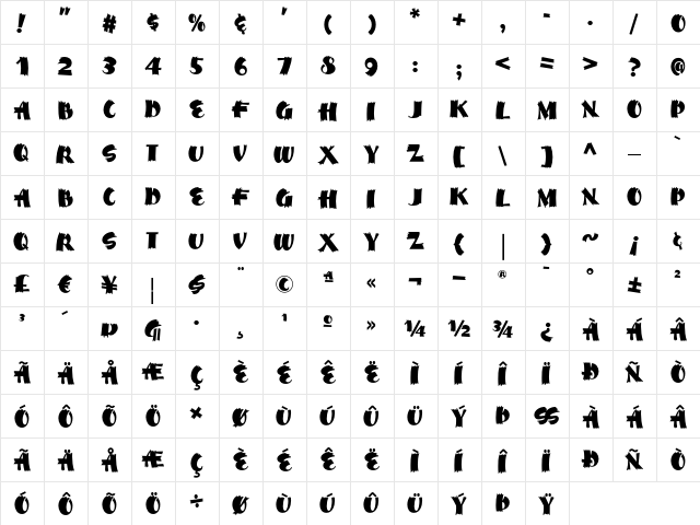 Hob Gob NF Regular  glyph index