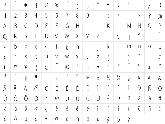 JohnSansCond White Pro Regular  glyph index