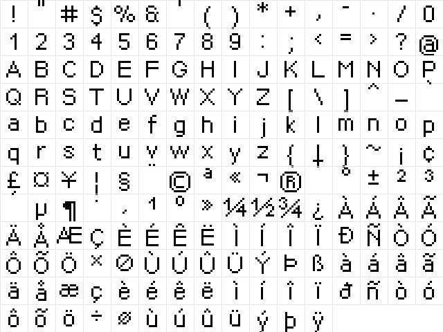 px sans nouveaux Regular  glyph index