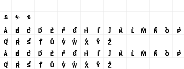 Skaters Latiino Regular  glyph index